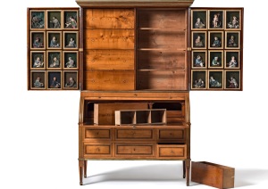 Collector’s Cabinet by Theodor Commer (1773-1853) with 48 Wax Reliefs by Caspar Bernhard Hardy (1726-1819) for Canon Johann Wilhelm Neel (1744-1819) Cologne, ca 1795 Cherry wood, brass marquetery, wax reliefs Height 225 cm, width 145 cm, depth 62 cm Photo credit: Kunstkammer Georg Laue, Munich